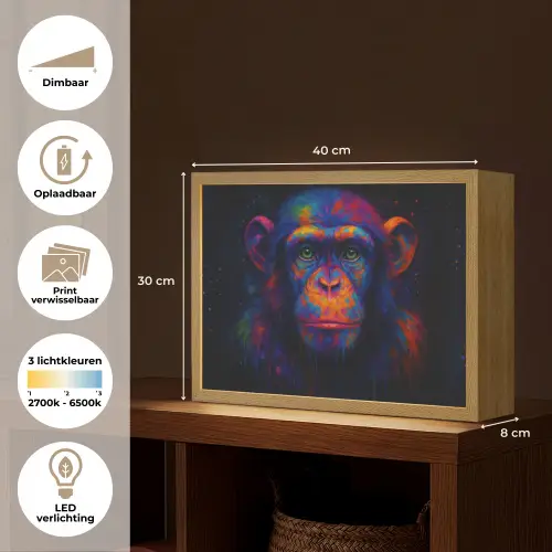 Kleurrijk - Aap - Abstract Light Box met batterij (Wandlamp) middel -USP_websiteoverzichtNL