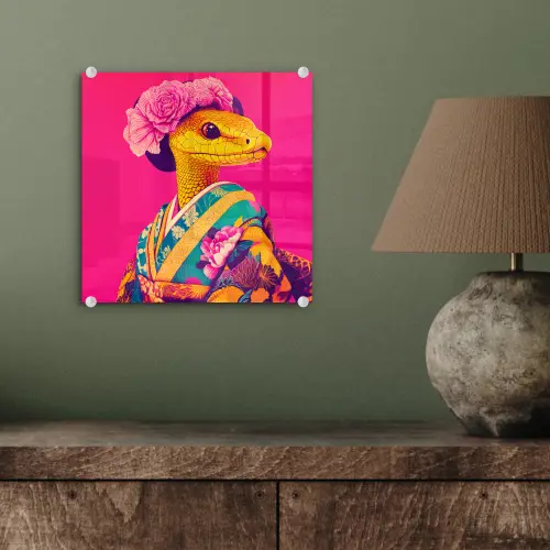 Hagedis - Bloemen - Roze - Kimono plexiglas 5mm klein -sfeer3