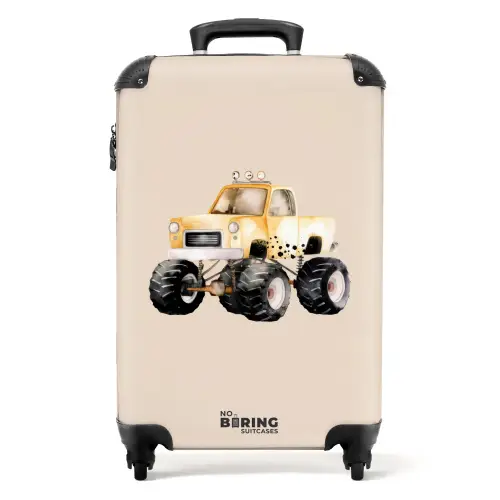 Gele monstertruck op een beige achtergrond NBS - Handbagage koffer - Volwassenen Unisex middel -productfoto_recht