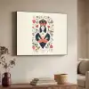 Speelkaart - Hartenkoningin - Bloemen - Hartjes Textielframe zwart klein -sfeer3