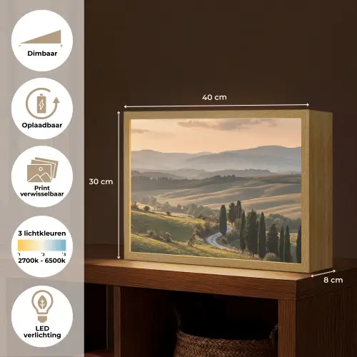 Toscaans - Landschap - Heuvels Light Box met batterij (Wandlamp) middel -USP_websiteoverzichtNL