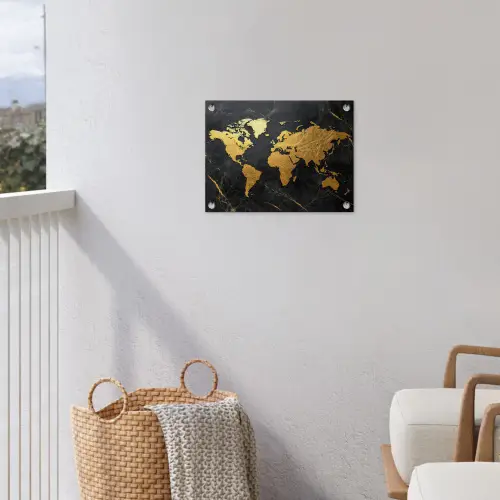 Wereldkaart - Goud - Marmer tuinposter los doek klein -sfeer8