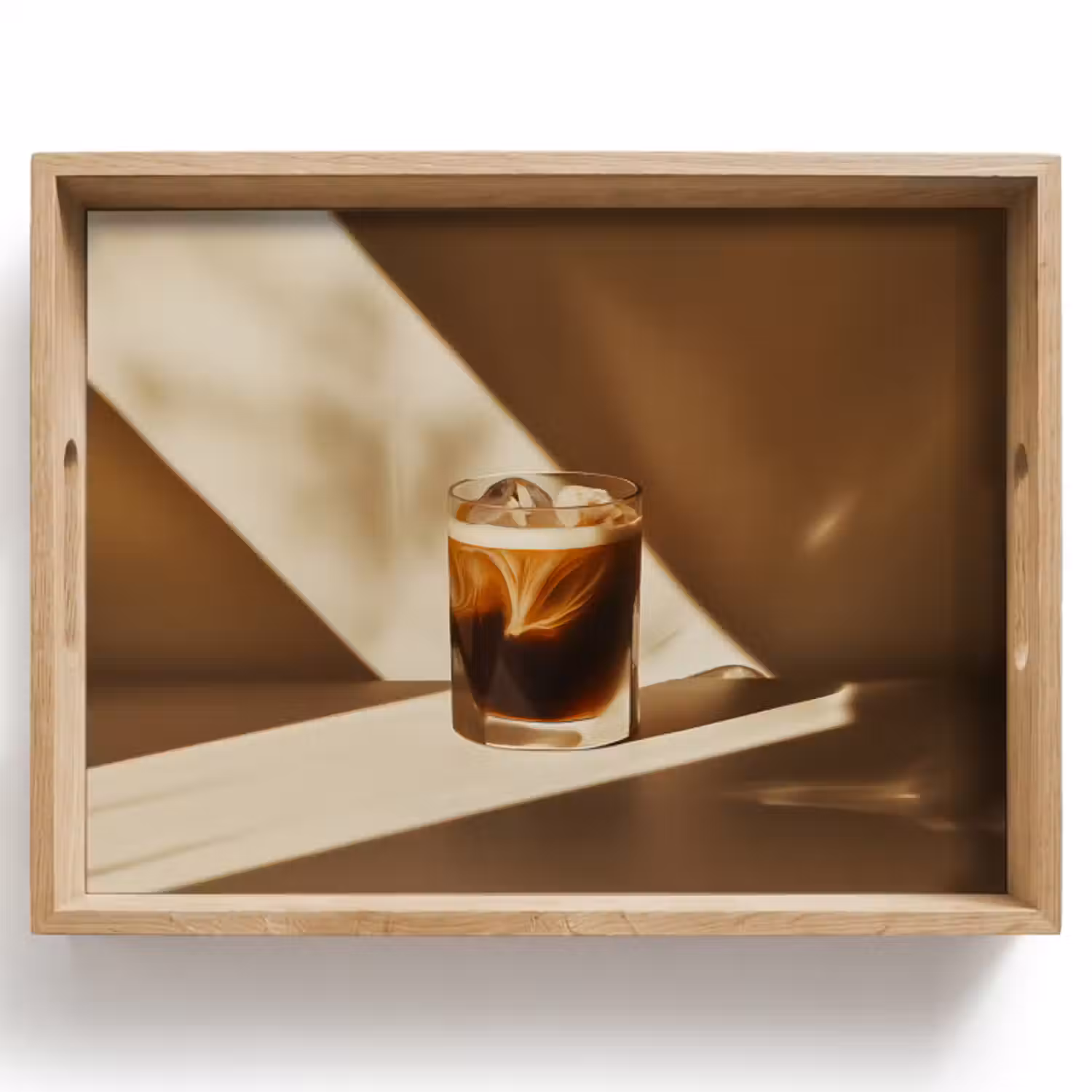 Dienblad - Glas - Ijskoffie - Schaduw - Bruin