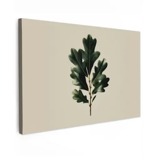 Eikenbladeren - Beige - Groen - Golvende randen canvas 2cm klein -z3d