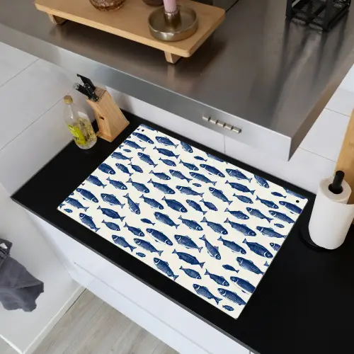 Vissen - Patroon - Blauw - Wit Inductie beschemer met haakjes klein 777 -sfeer1