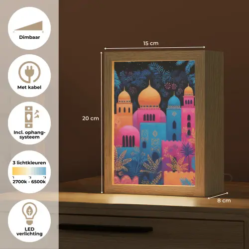 Kleurrijk - Stad - Nacht - Islamitisch Light Box met kabel (Tafellamp) klein -USP_NL