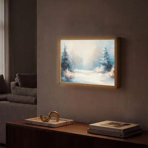 Bos - Winter - Natuur - Abstract - Sneeuw Light Box met batterij (Wandlamp) middel -sfeer1