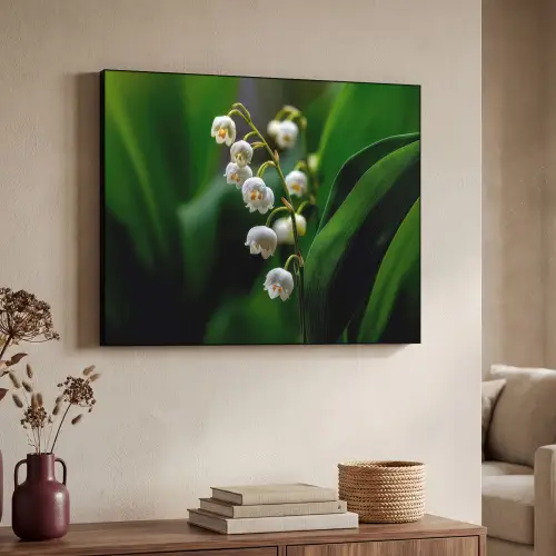 Bloemen - Wit - Bladeren - Lelietjes Textielframe zwart klein -sfeer3