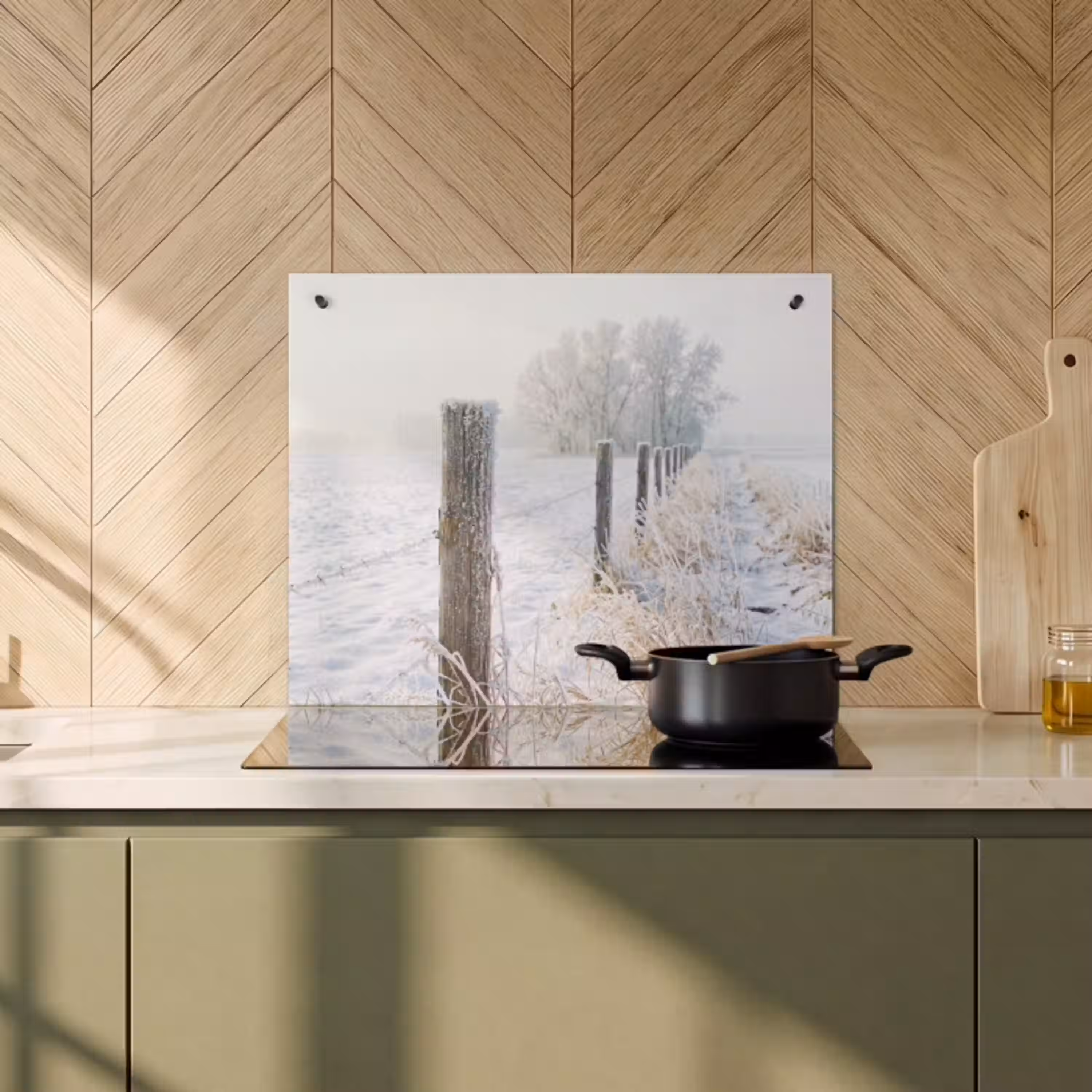 Hek - Sneeuw - Mist - Platteland - Nostalgisch Inductie beschemer met haakjes middel -sfeer2