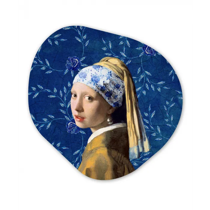 Meisje met de parel - Delfts blauw - Vermeer - Bloemen - Schilderij - Oude meesters Wandcirkel Organisch Forex 3mm klein -3d