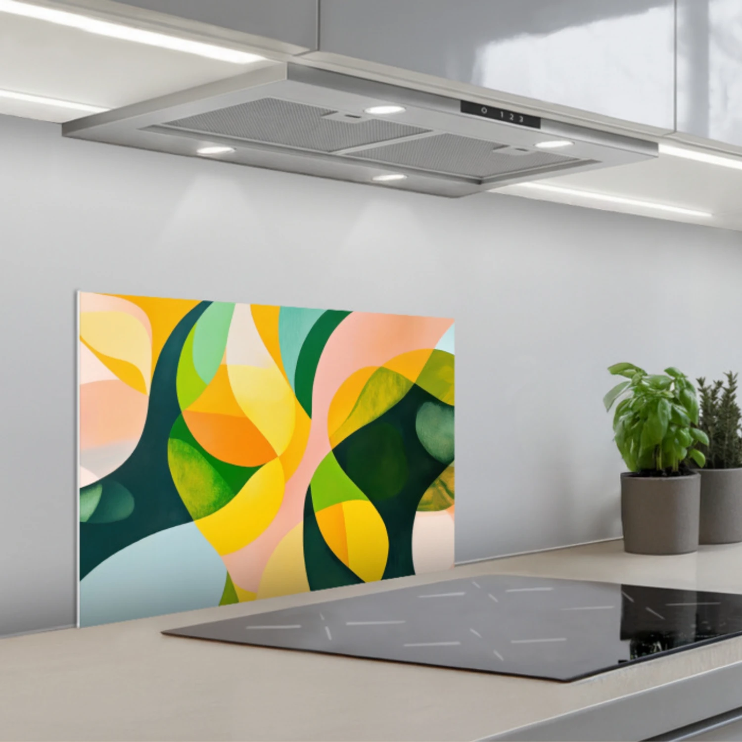 Abstract - Geel - Roze - Groen keuken achterwand spatscherm klein -3d_schuin