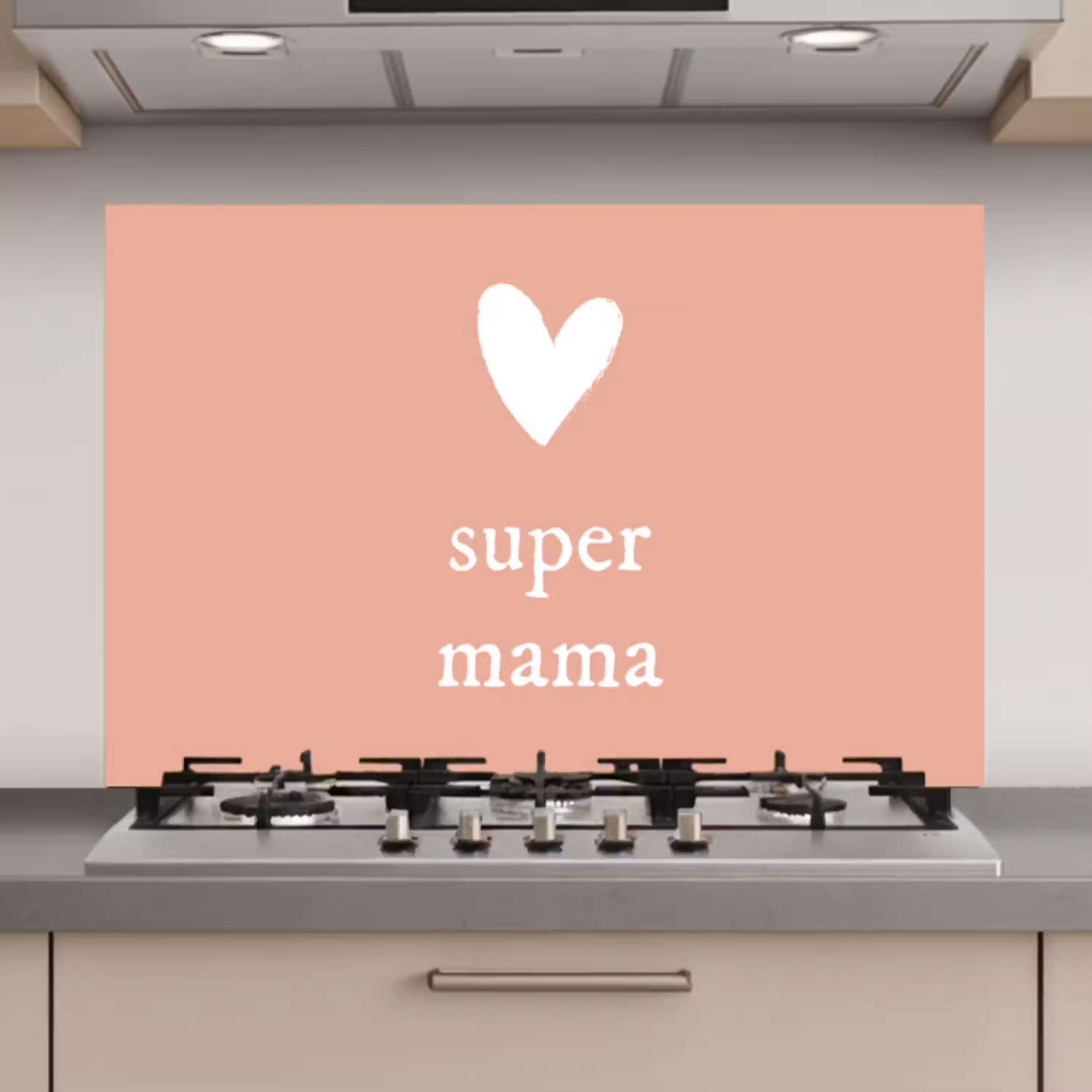 Presentje voor Moederdag super mama lichtroze/wit keuken achterwand spatscherm klein -3d_website