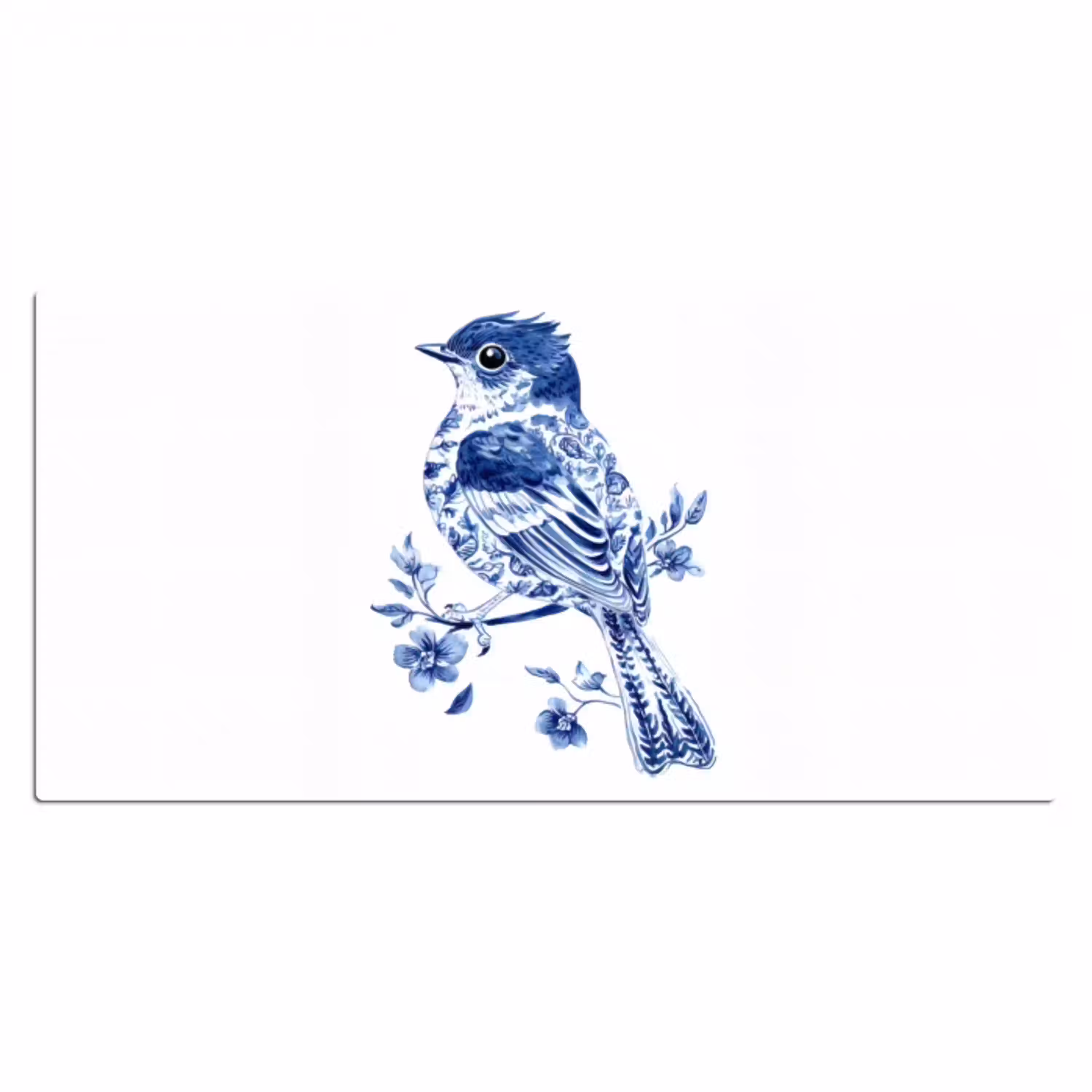 Vogel - Delfts blauw - Illustratie - Bloemen Muismat XXL klein -3d_leeg