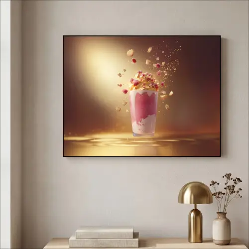 Framboos - Smoothie - Drinken - Roze Textielframe zwart klein -sfeer2