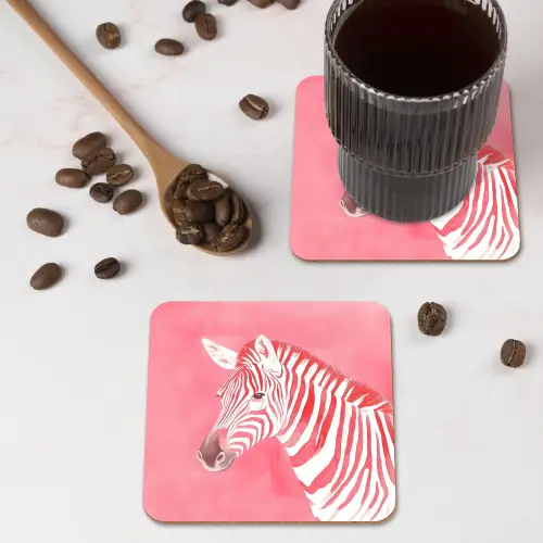 Zebra - Pink - Verf onderzetter kurk middel -sfeer2