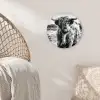 Schotse hooglander - Natuur - Koe - Zwart - Wit Wandcirkel kunststof plaat 5mm dik klein -sfeer5