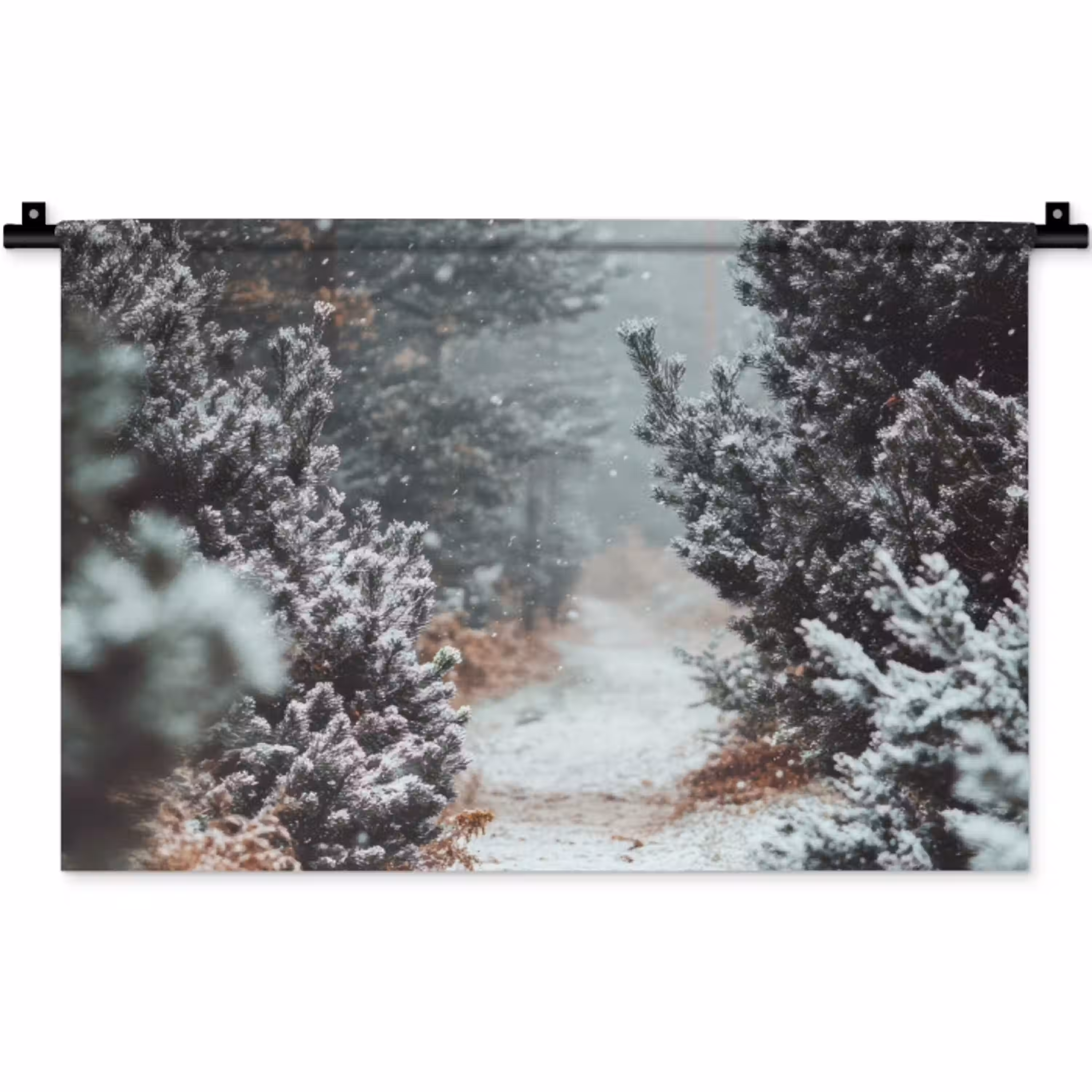 Bos - Winter - Bomen - Natuur - Pad - Sneeuw Wandkleed katoen klein -zz3d
