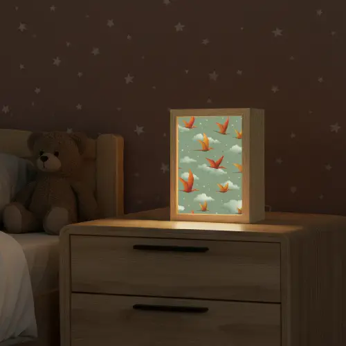 Dinosaurussen - Wolken - Sterren - Oranje Light Box met kabel klein -sfeer1_kind