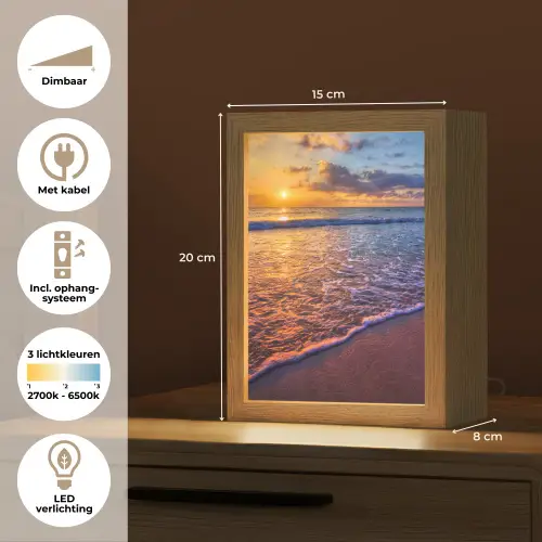 Zee - Strand - Zonsondergang - Wolken - Horizon Light Box met kabel (Tafellamp) klein -USP_NL