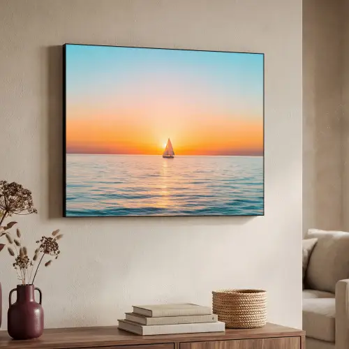 Zee - Zeilboot - Zonsondergang Textielframe zwart klein -sfeer3