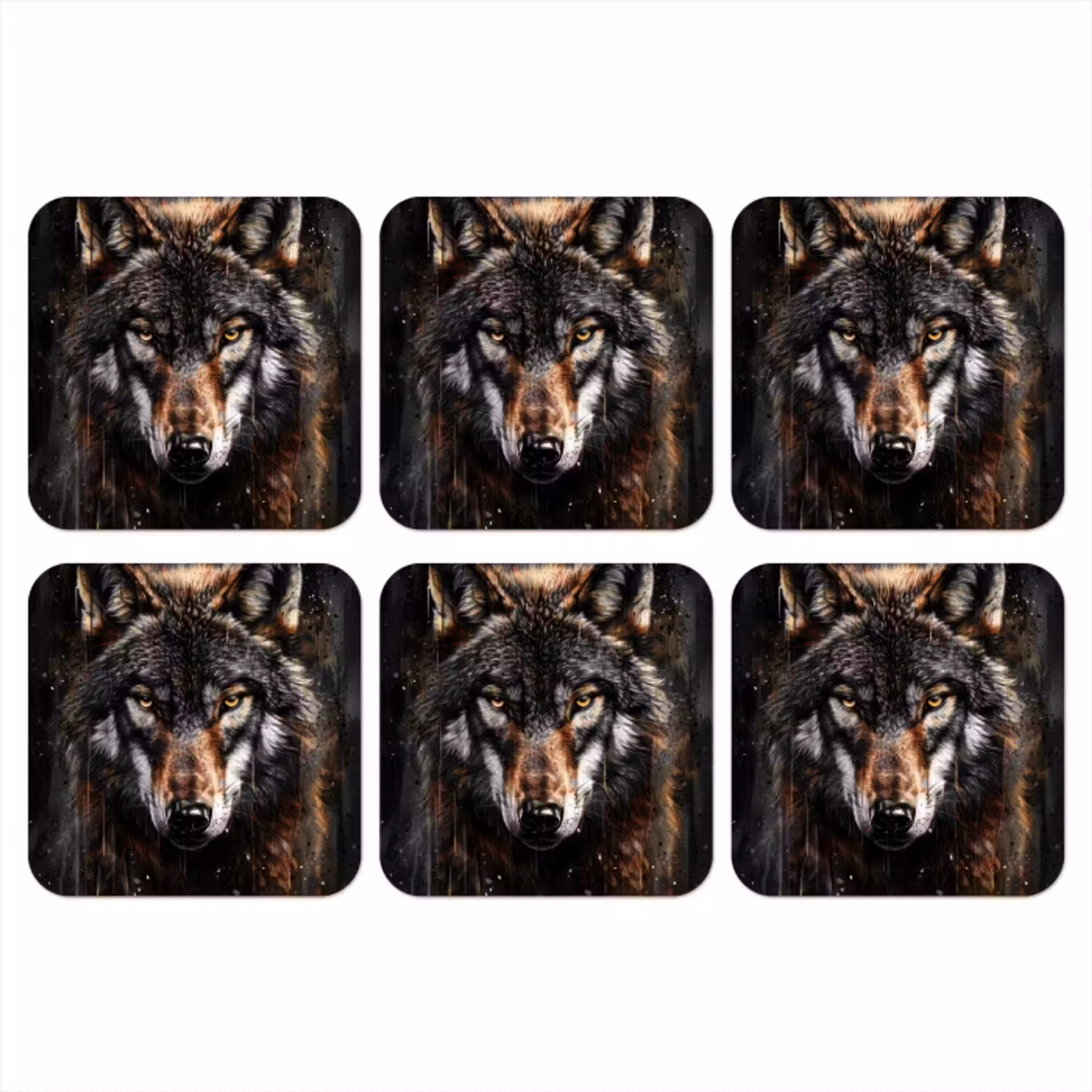 Dieren - Wolf - Portret - Zwart - Bruin onderzetter kurk middel -3d