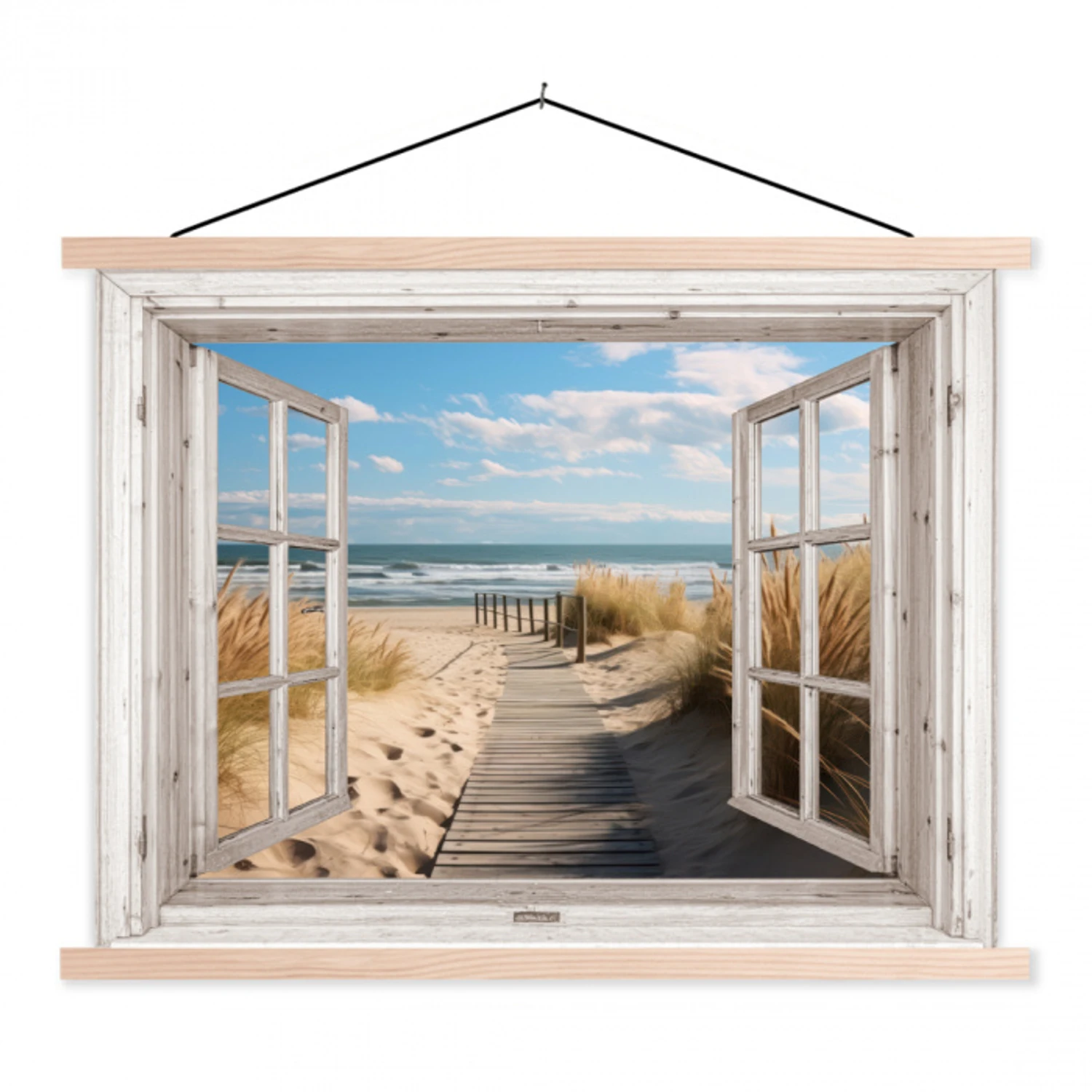 Raam - Zee - Kust - Natuur - Doorkijk - Strand - Waddenzee textielposter latten blank klein -3d