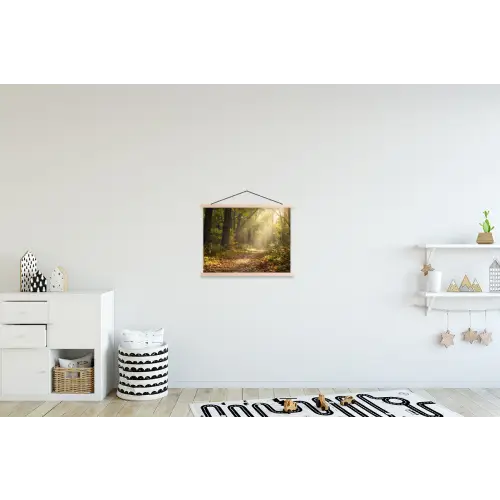 Zonlicht - Bospad - Bomen textielposter latten blank klein -kinderkamer