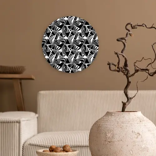 Driehoeken - Geometrisch - Zwart - Wit Wandcirkel plexiglas klein 852 -sfeer1