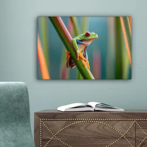 Kleurrijke kikker - Groene stengel - Alert canvas 2cm klein -sfeer4