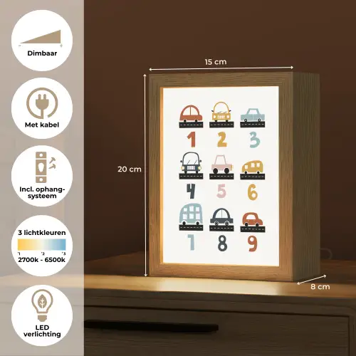 Getallen - Educatief - Leren tellen - Cijfers oefenen voor kinderen - Auto's - Voertuigen Light Box met kabel klein -USP_NL