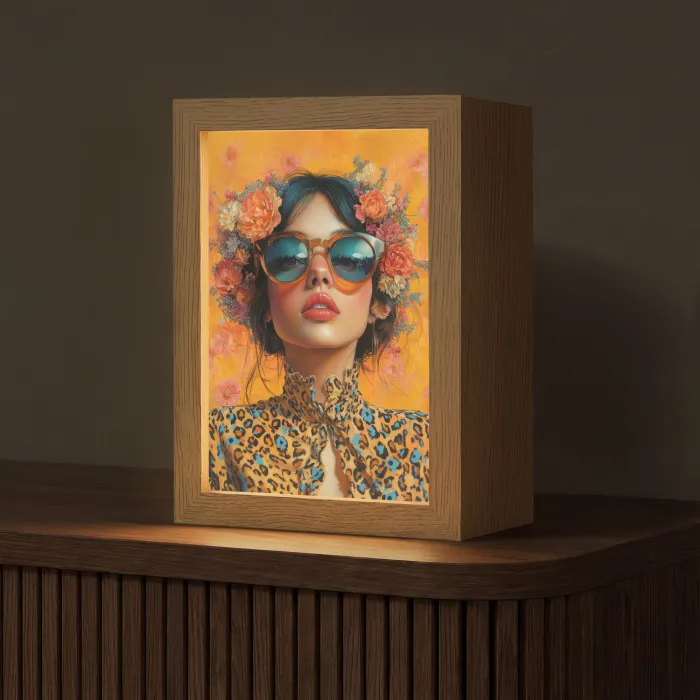 Vrouw - Bloemen - Aesthetic - Oranje Light Box met kabel (Tafellamp) klein -z3d_website