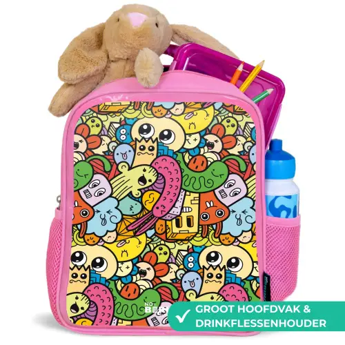 Fantasiedieren die lachen en kleurrijk zijn Kinderrugzak - Roze middel -inhoud_NL