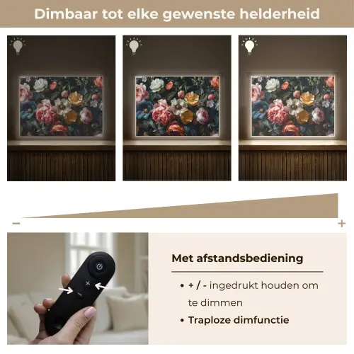 Vintage - Kleurrijk - Bloemen - Modern Light Box met batterij (Wandlamp) middel -USP_dimbaarNL