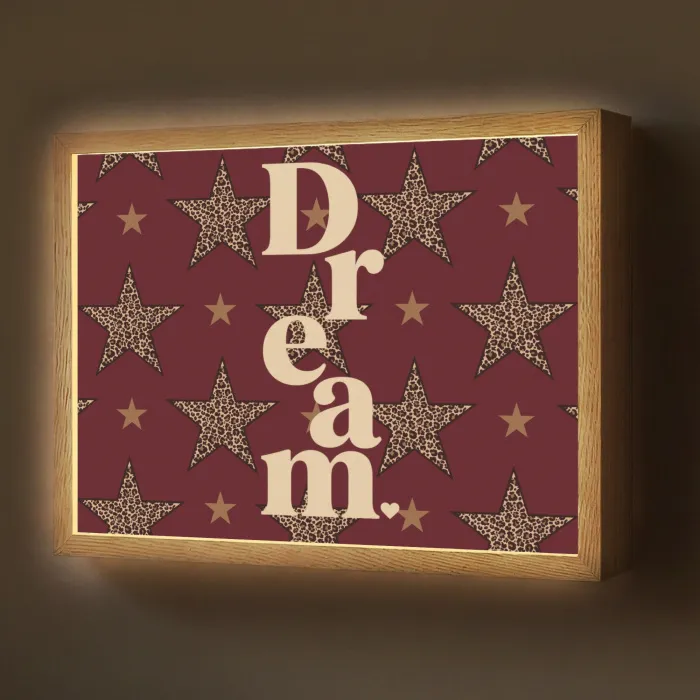 Sterren - Luipaardprint - Dream - Bordeaux Light Box met batterij (Wandlamp) middel -z3d_website