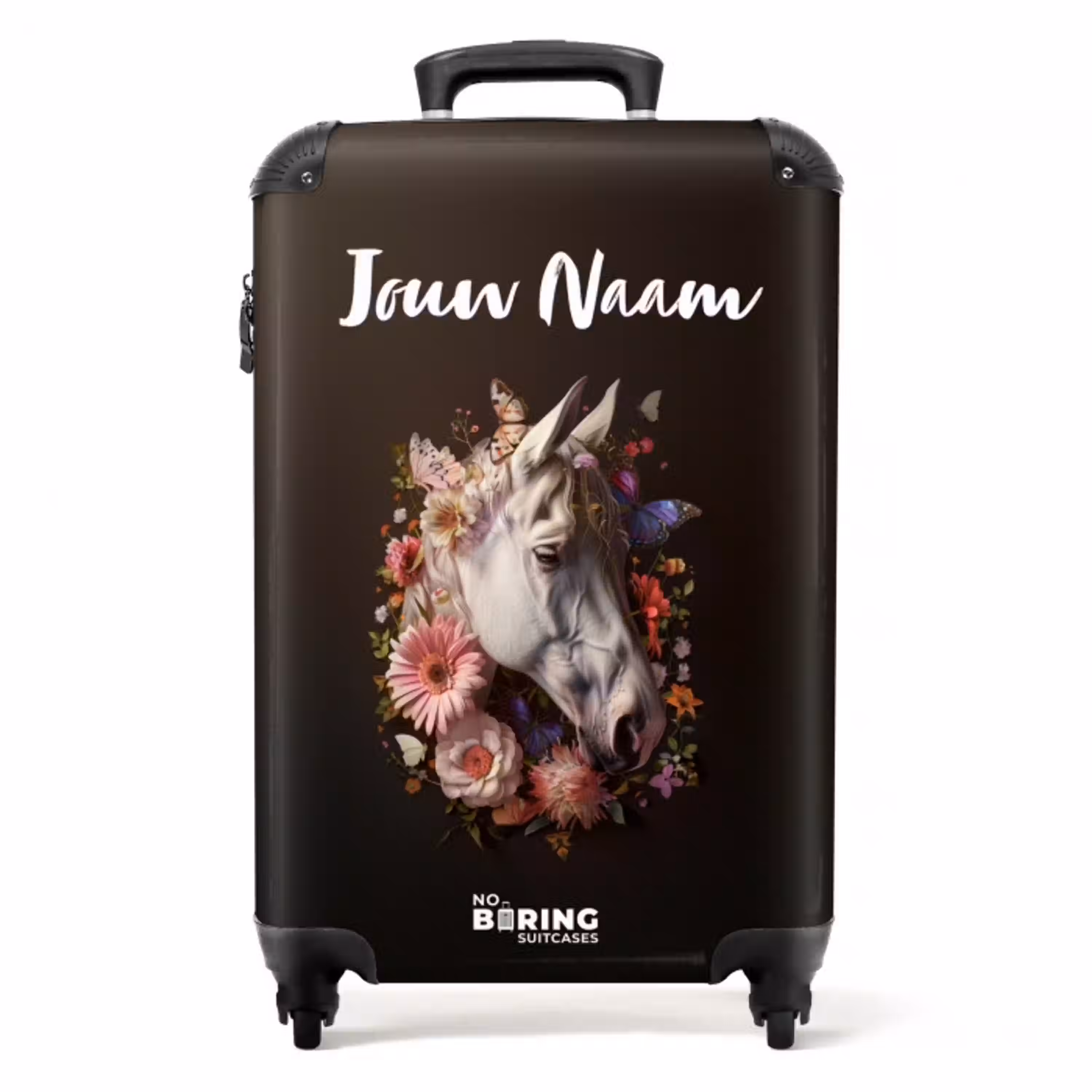 Wit paardenhoofd tussen kleurrijke bloemenkrans NBS - Handbagage koffer - Kinderen Unisex middel -productfoto_recht