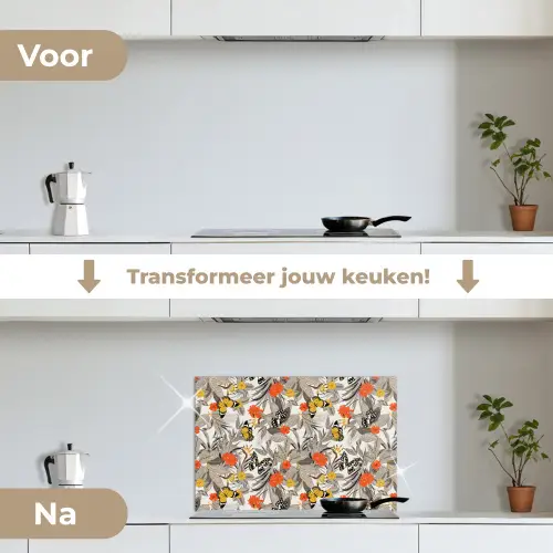 Tropisch - Zomer - Vlinder - Bloemen keuken achterwand spatscherm klein 900 -voor_na_NL