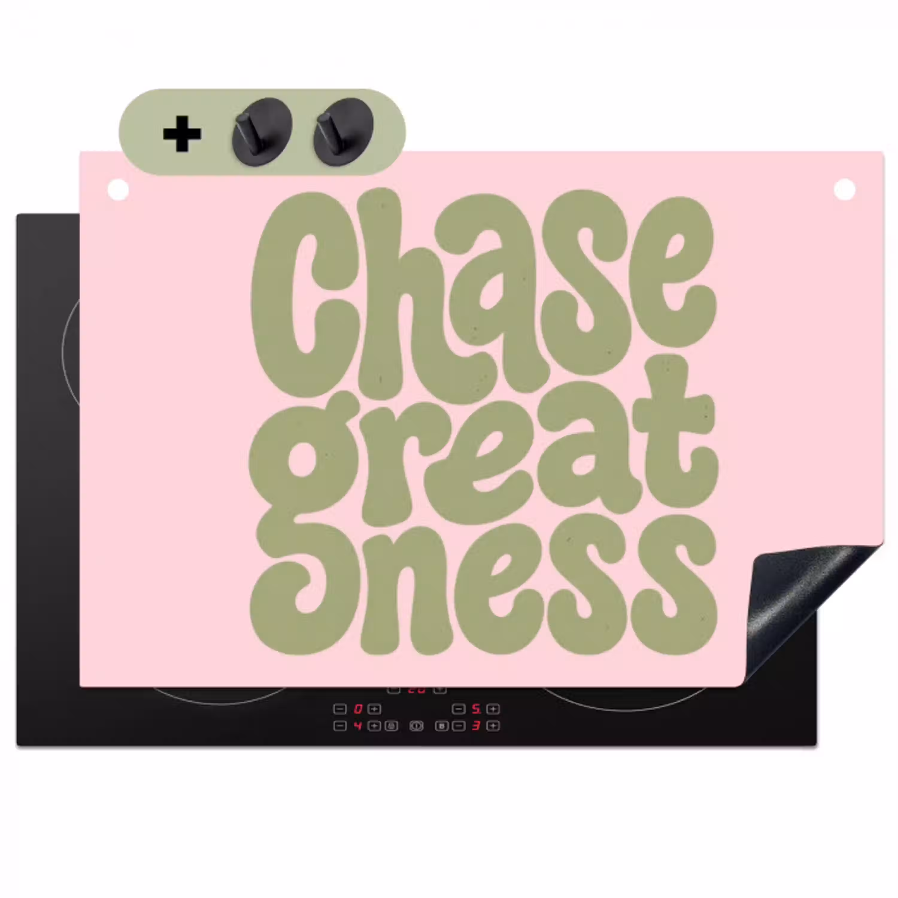 Chase greatness - Groen - Roze - Retro Inductie beschemer met haakjes klein -3d