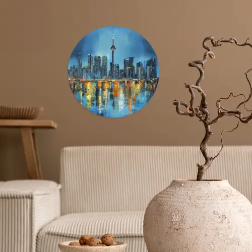 Skyline Toronto - Water - Stadslichten - Toren Wandcirkel behangsticker klein -sfeer1