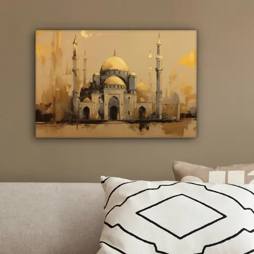 Goud - Abstracte penseelstreken - Koepels canvas 2cm klein -sfeer3