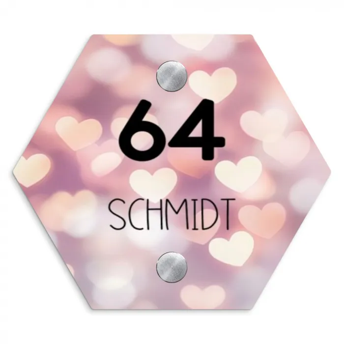 Hartvormige gloed - Modern Naambord Hexagon klein -3d