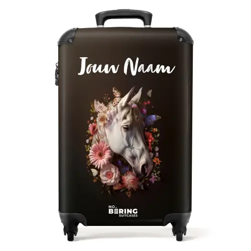 Wit paardenhoofd tussen kleurrijke bloemenkrans NBS - Handbagage koffer - Kinderen Unisex middel -productfoto_recht