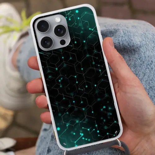 Gaming - Netwerk - Blauw - Punten - Patroon Hoesje iPhone 16 Pro Max met koord klein -sfeer3
