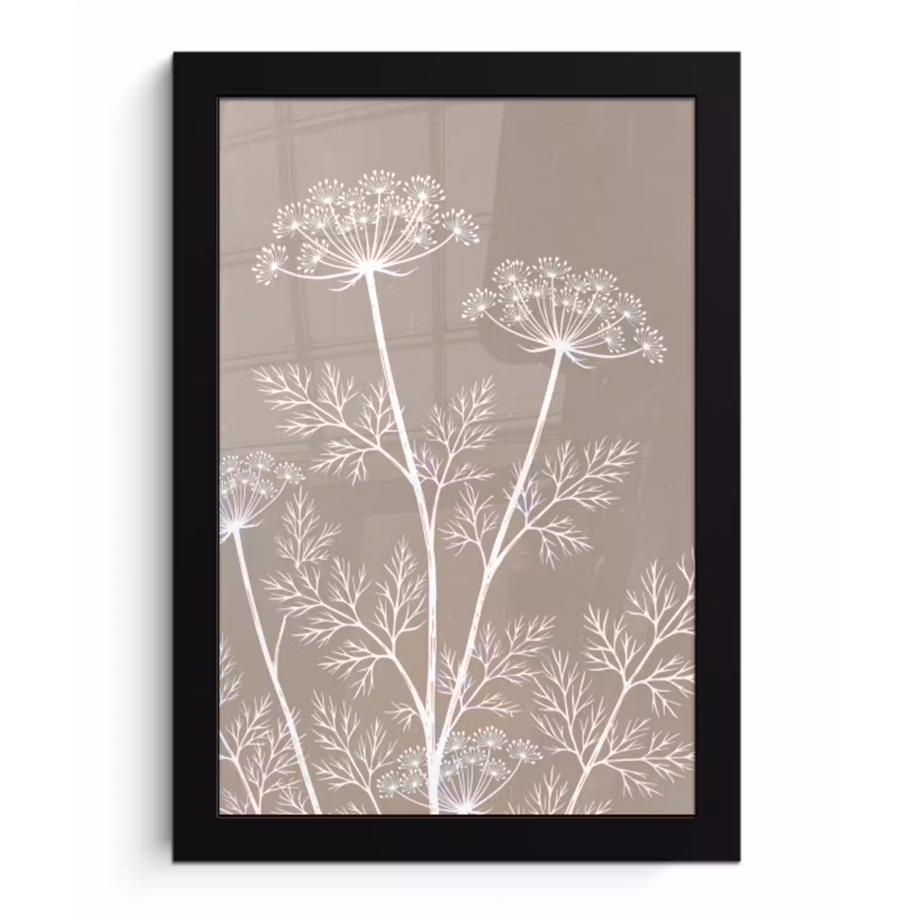 Grafisch - Fluitenkruid - Taupe fotolijst zwart zonder passe partout klein -3d