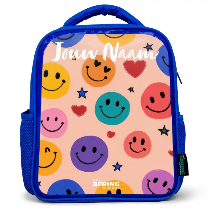 Vrolijk Smiley-patroon Kinderrugzak - Blauw middel -3d