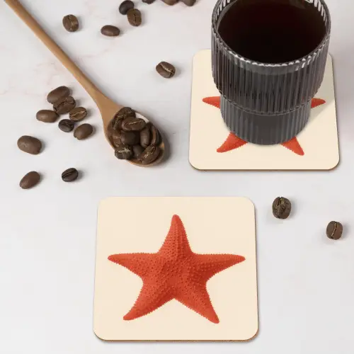 Zeester - Bobbels - Rood onderzetter kurk middel -sfeer2