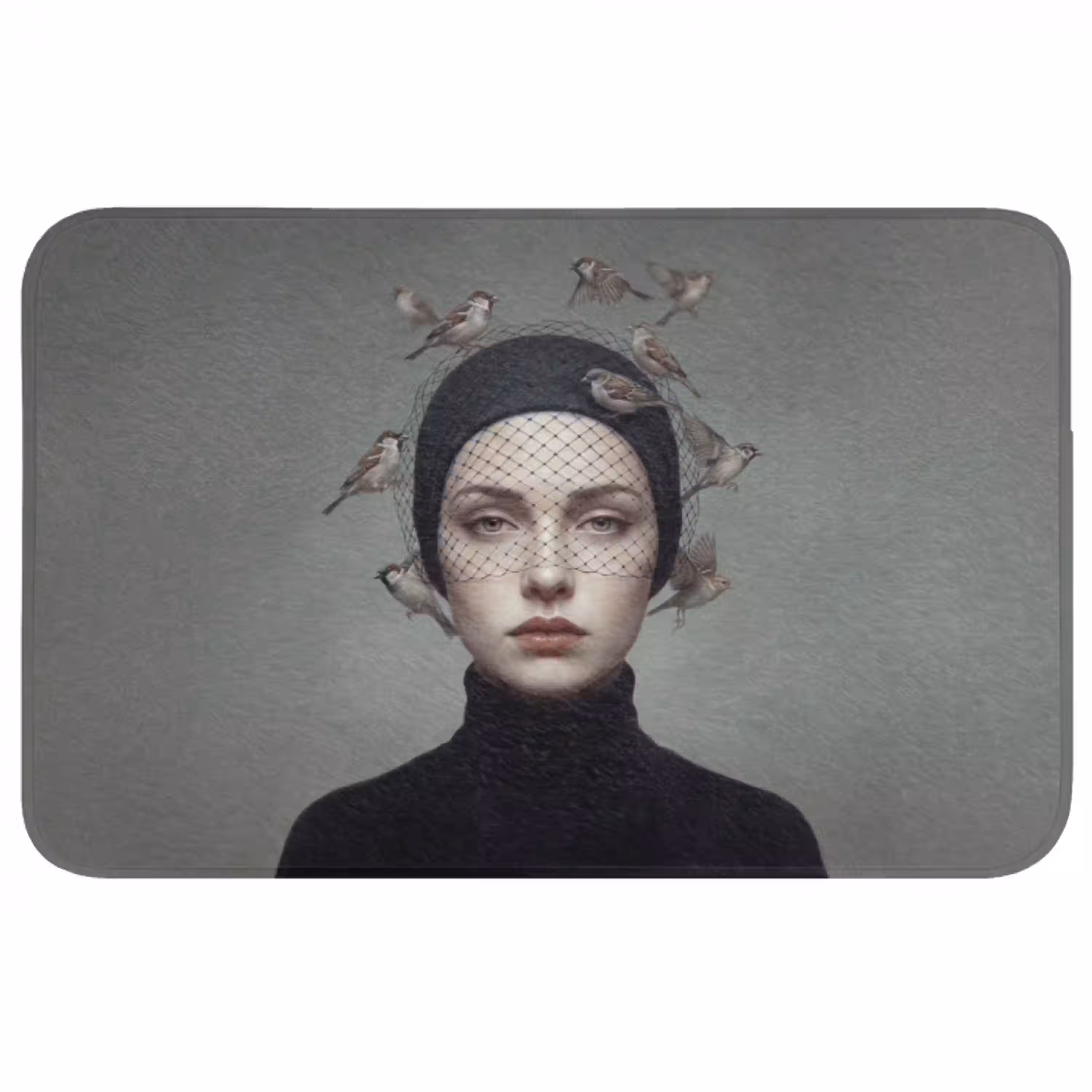 Portret - Vogels - Zwart Badmat middel -3d