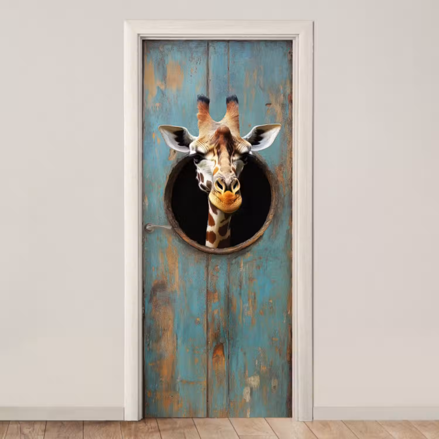 Deursticker - Giraf - Hout - Doorkijk - Dieren - Kop
