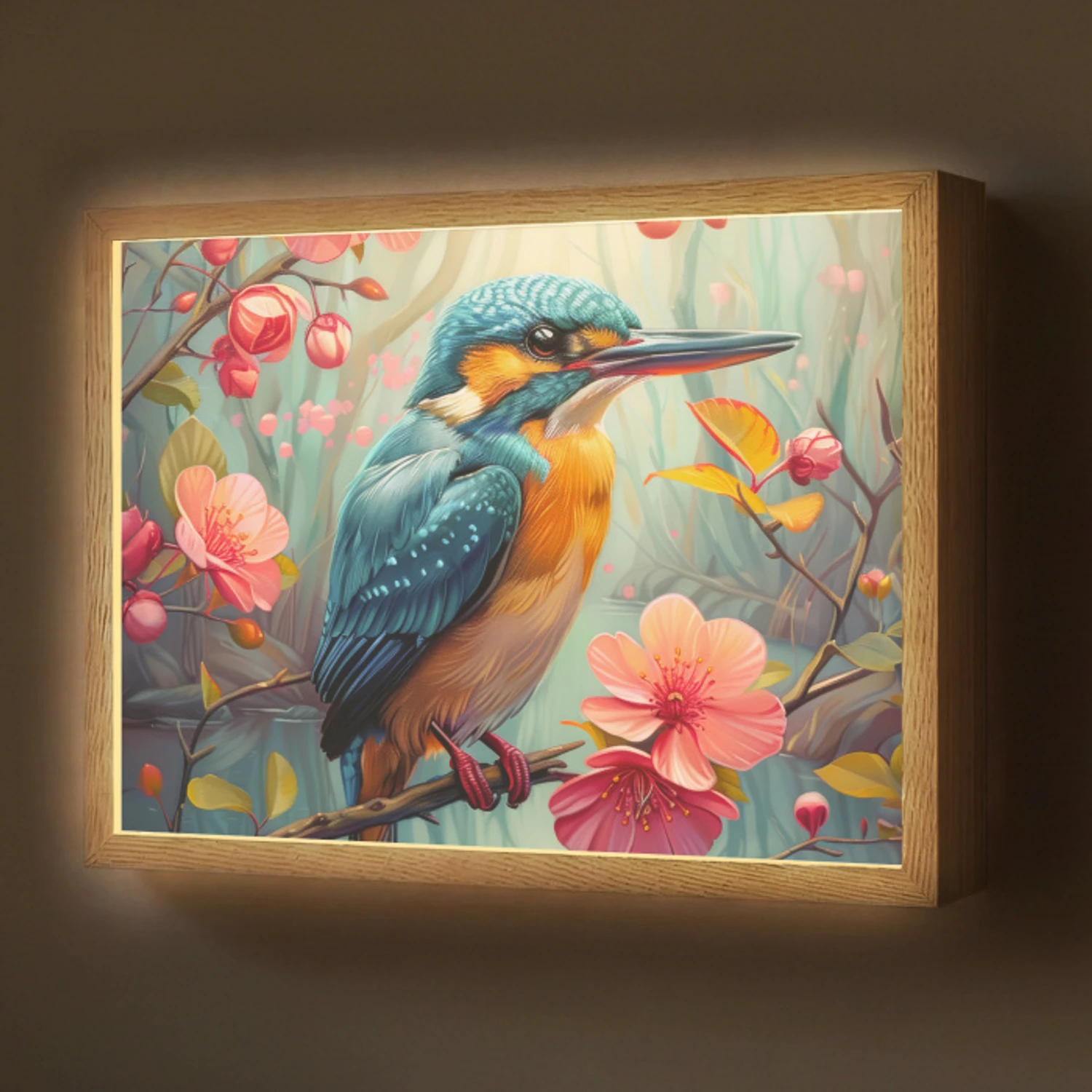IJsvogel - Bloesem - Natuur - Vogels - Bloemen Light Box met batterij (Wandlamp) middel -z3d_website