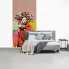 Retro - Vrouw - Kopje - Vlinders fotobehang vinyl groot -slaapkamer