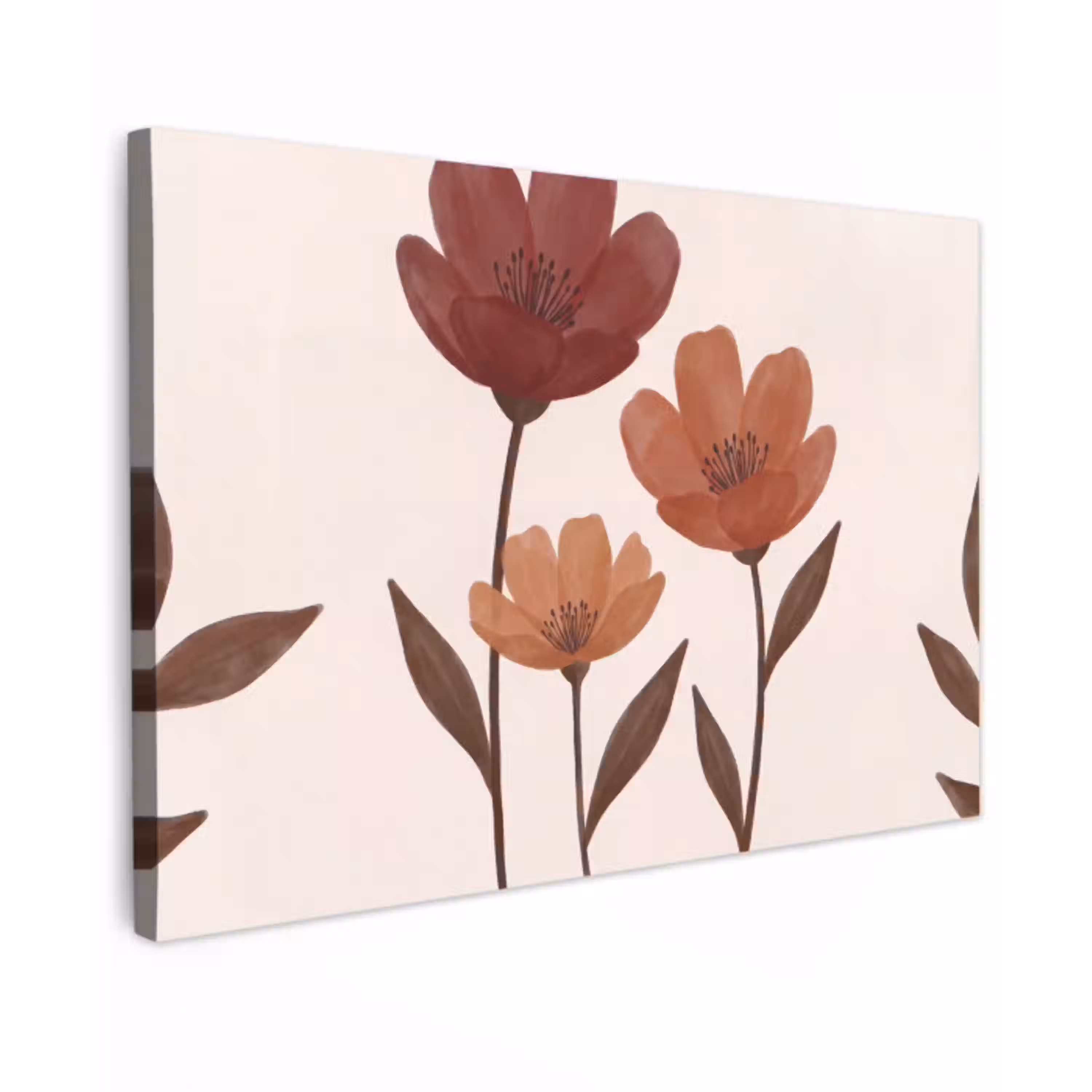 Bloemen - Abstract - Modern - Bruin - Decoratief canvas 2cm klein -z3d
